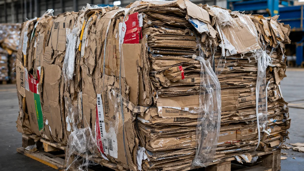 Contaminants in OCC bales — plastic film, staples, tape, labels and ink that damage egg trays