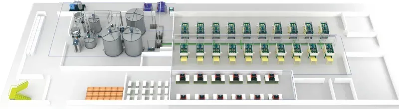 Processo completo de fabricação de pratos de bagaço de cana-de-açúcar — layout da linha de produção pela Parason