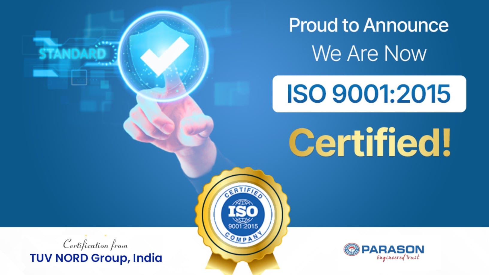 Parason Elevates Industry Standards with ISO 9001:2015 Certification from TUV Nord