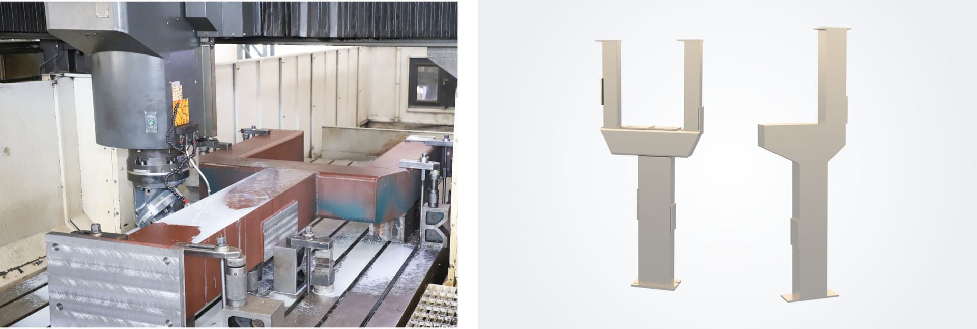 Estrutura em Forma de L e Y - Usinagem CNC e design 3D de estruturas de secao de prensas