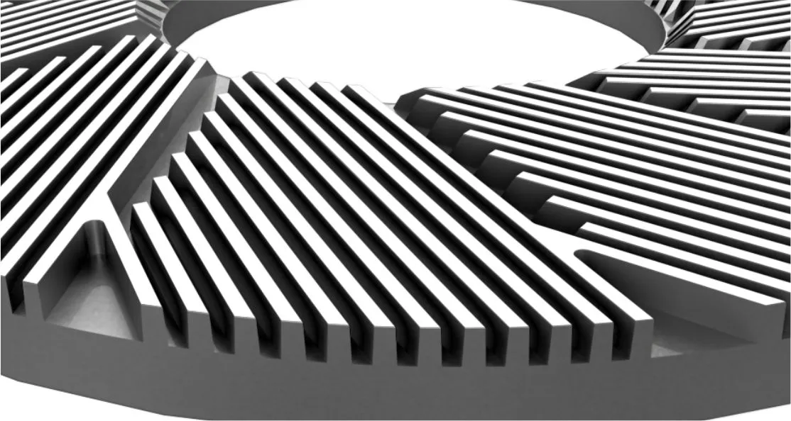 Half dam design in valley between sectors on Finedge Cast refiner plate for longer pulp residence time