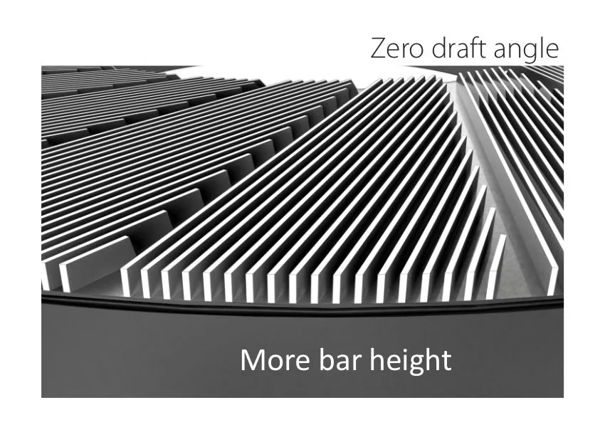 Finedge Welded refiner plate bar detail showing zero draft angle and increased bar height